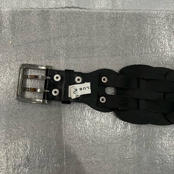 Club Monaco Black Woven Leather Wide  Belt with Silver Toned Buckle - Picture 11 of 11